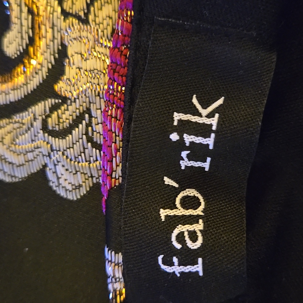 fab'rik Black Metallic Gold W/Rose Blue Embroidered Mini Dress Spaghetti Strap M - Picture 6 of 6